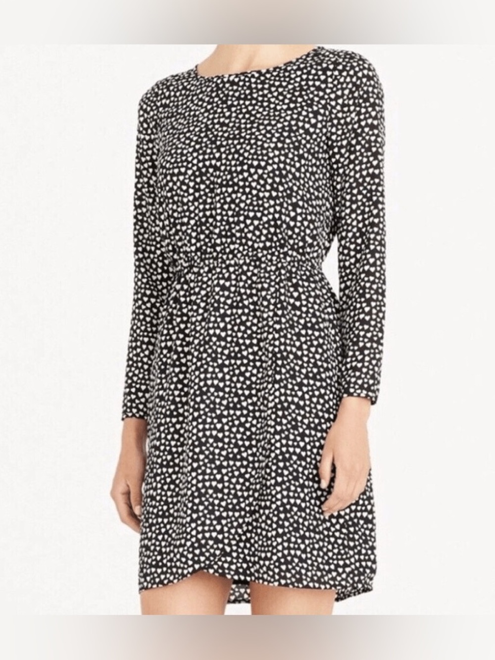 J. Crew Black and White Heart Print Long Sleeve Dress